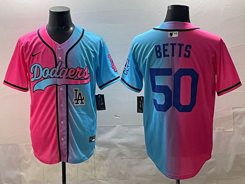 Men Los Angeles Dodgers #50 Betts Blue pink Game 2025 Nike MLB Jersey style 0010